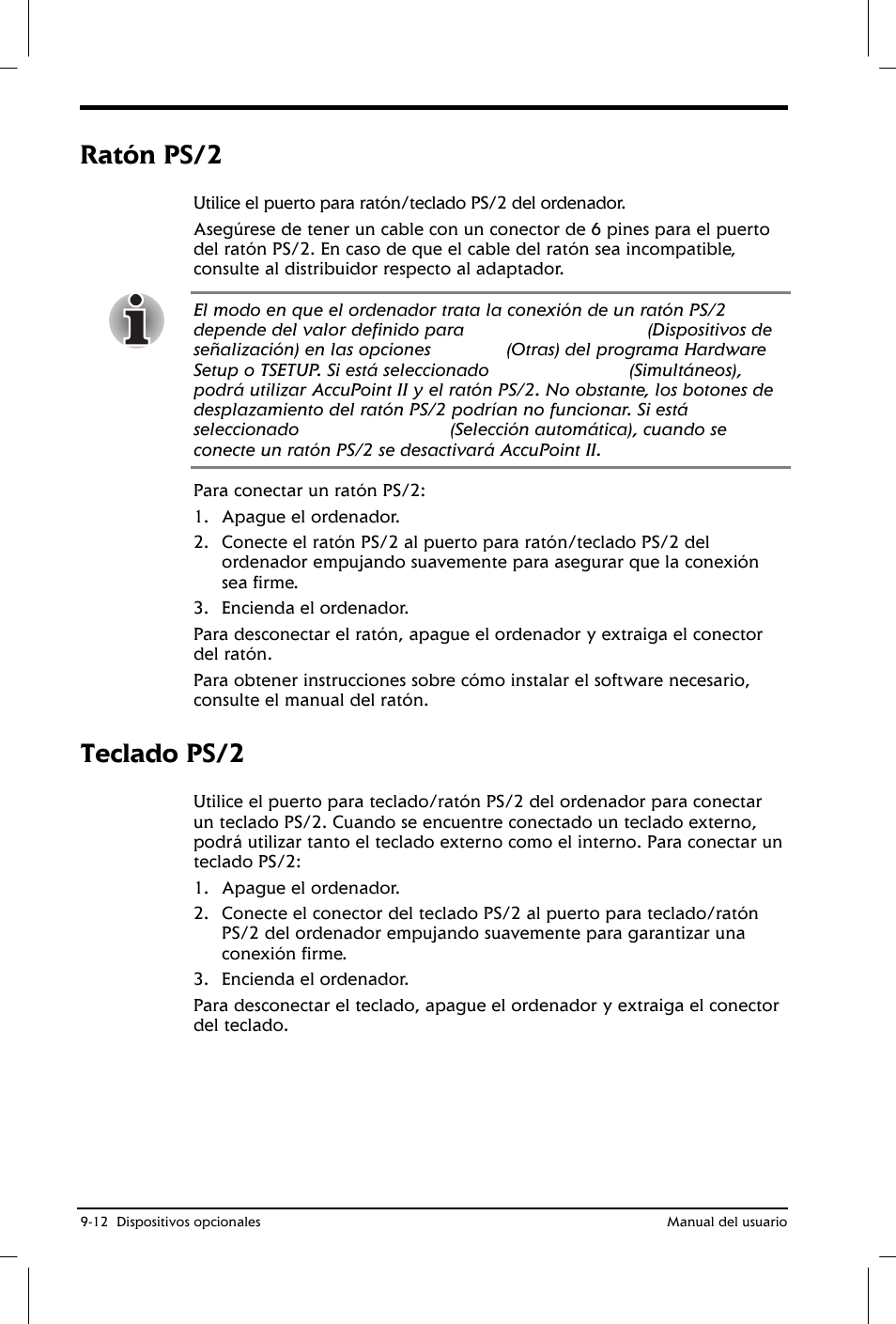 Ratón ps/2, Teclado ps/2 | Toshiba Satellite 2650 User Manual | Page 144 / 222