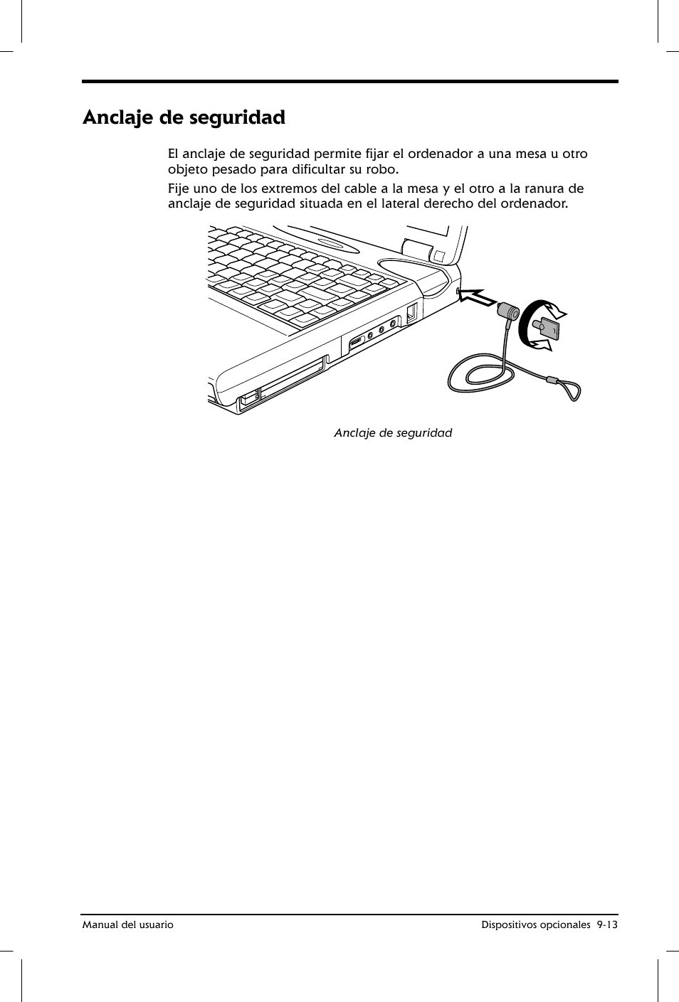 Anclaje de seguridad | Toshiba Satellite 2650 User Manual | Page 145 / 222