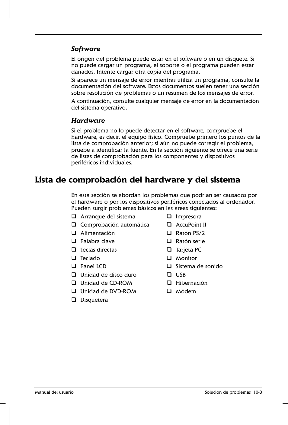 Lista de comprobación del hardware y del sistema | Toshiba Satellite 2650 User Manual | Page 148 / 222