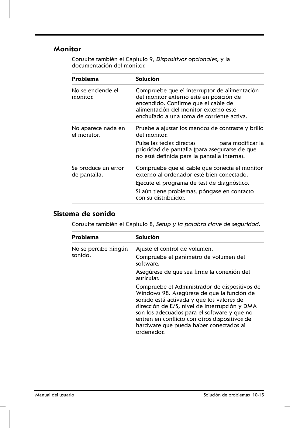 Monitor, Sistema de sonido | Toshiba Satellite 2650 User Manual | Page 160 / 222