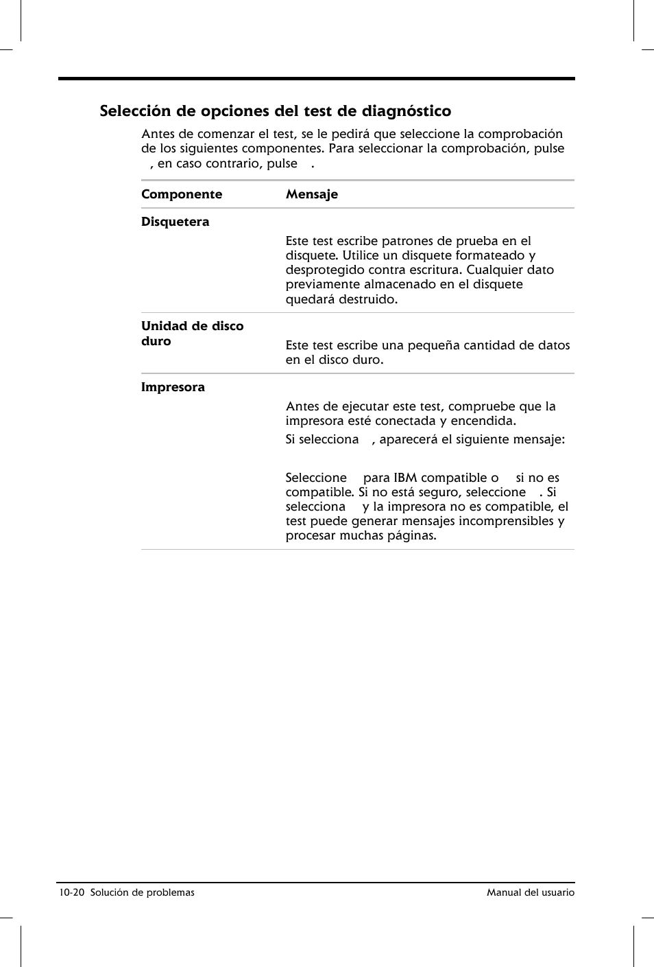 Selección de opciones del test de diagnóstico | Toshiba Satellite 2650 User Manual | Page 165 / 222