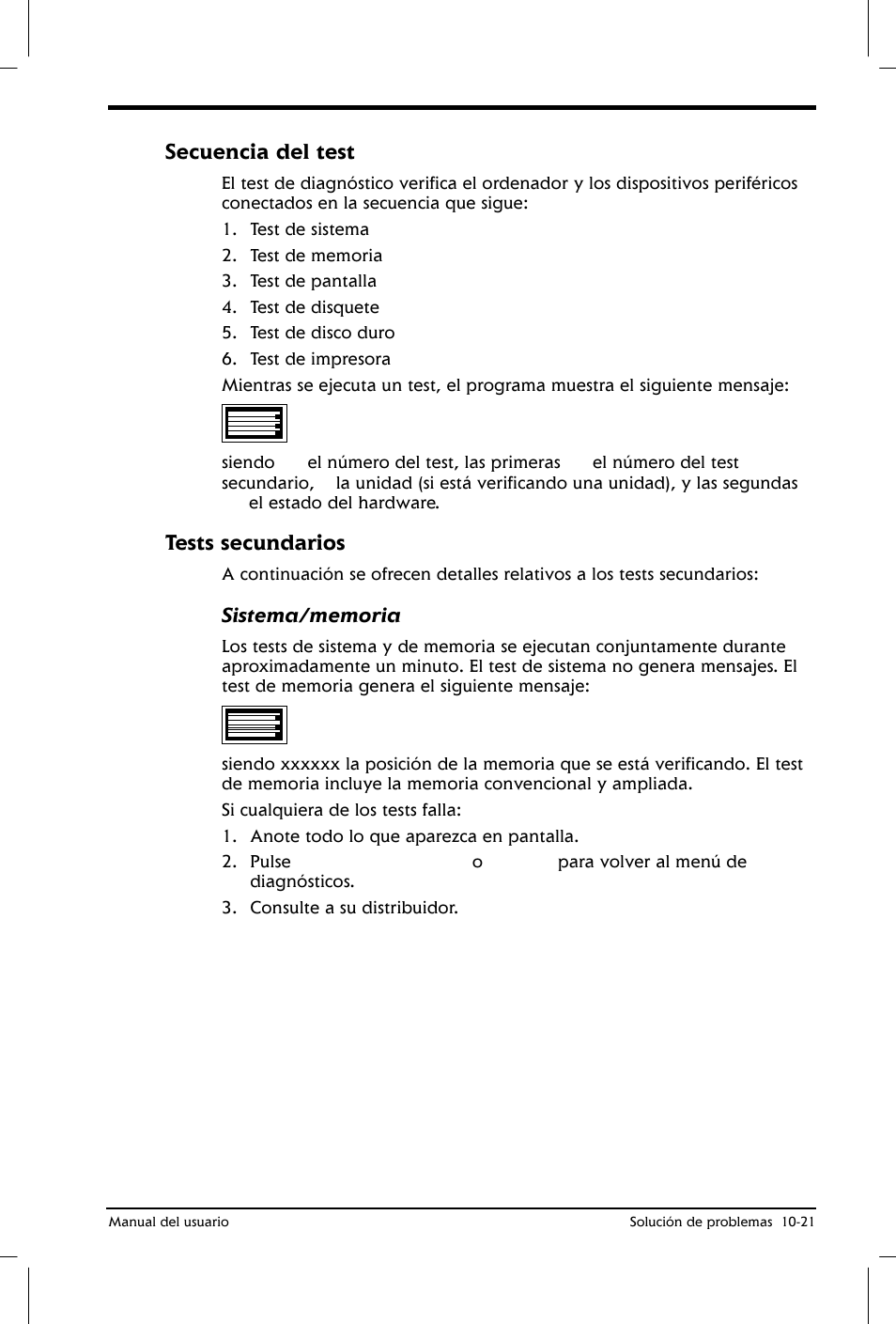 Secuencia del test, Tests secundarios | Toshiba Satellite 2650 User Manual | Page 166 / 222