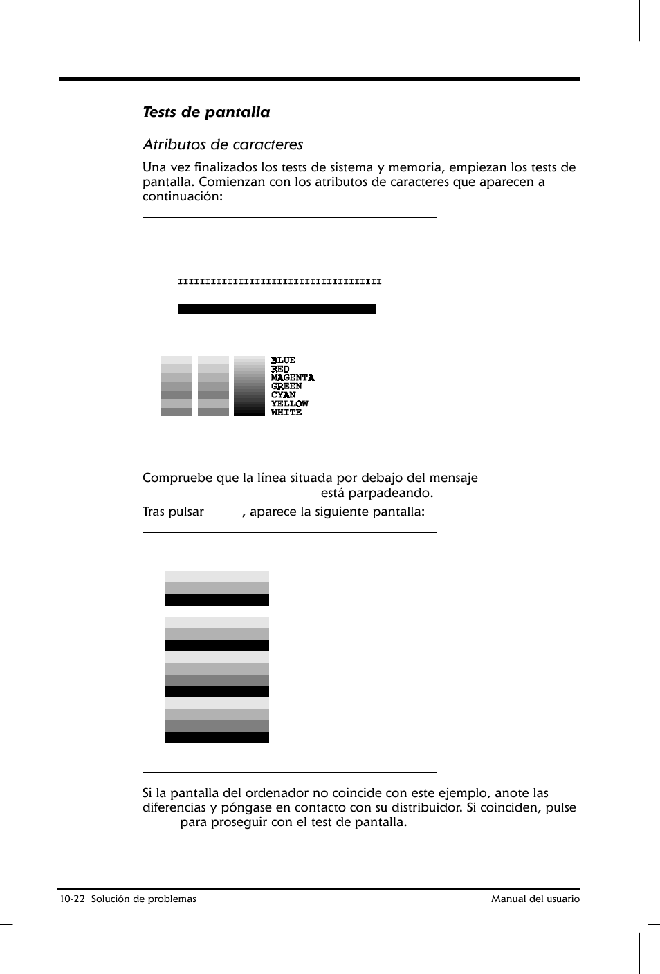 Tests de pantalla atributos de caracteres | Toshiba Satellite 2650 User Manual | Page 167 / 222