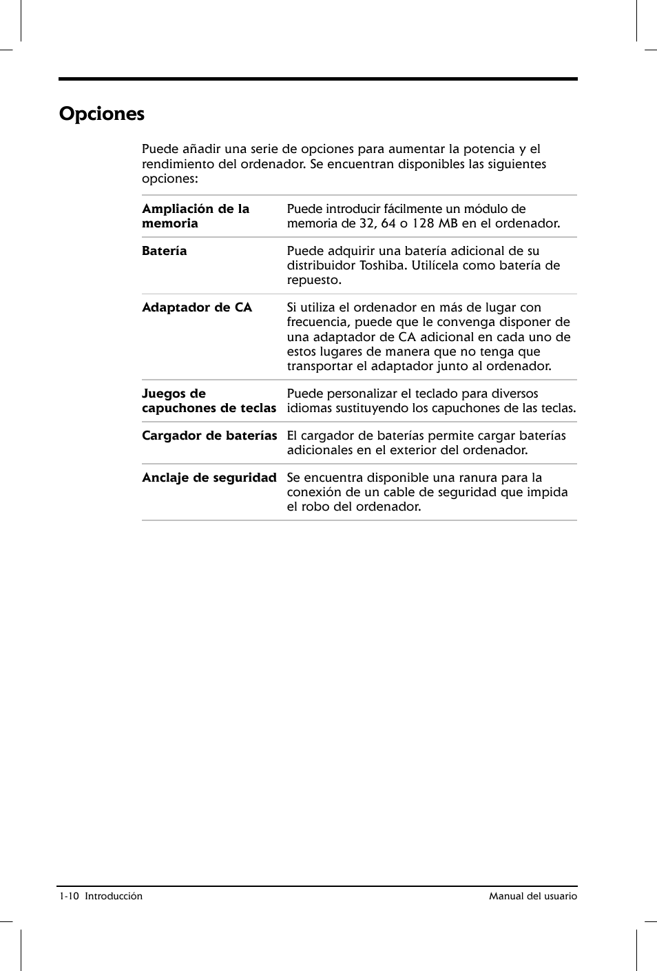 Opciones | Toshiba Satellite 2650 User Manual | Page 29 / 222