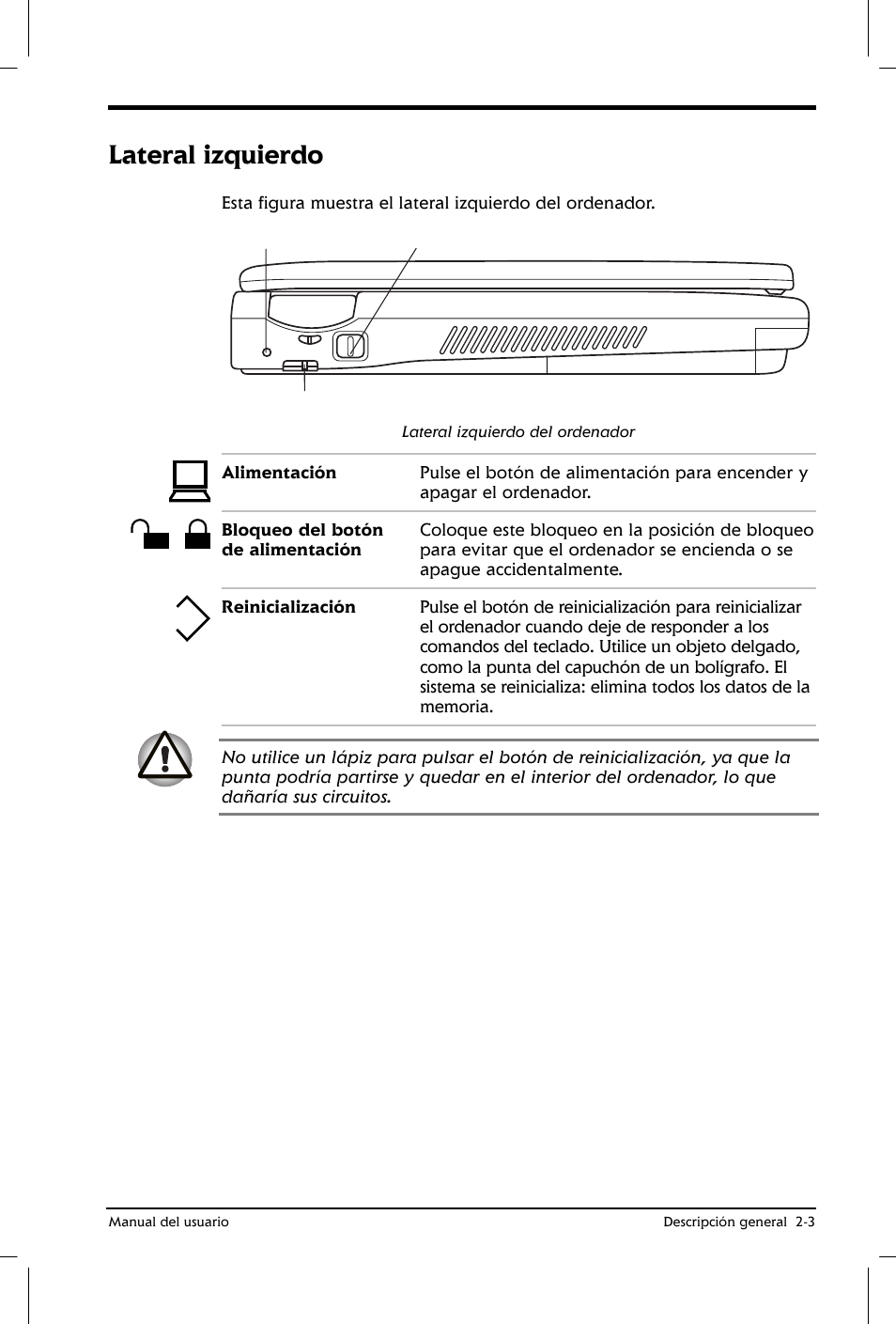 Lateral izquierdo | Toshiba Satellite 2650 User Manual | Page 32 / 222