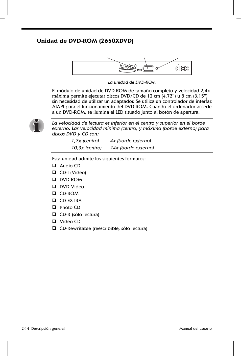 Unidad de dvd-rom (2650xdvd) | Toshiba Satellite 2650 User Manual | Page 43 / 222