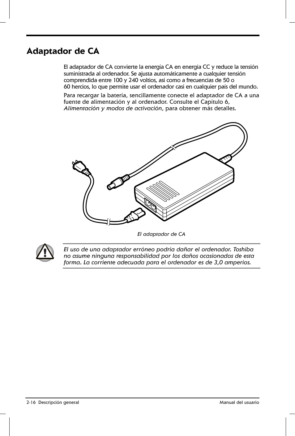 Adaptador de ca | Toshiba Satellite 2650 User Manual | Page 45 / 222