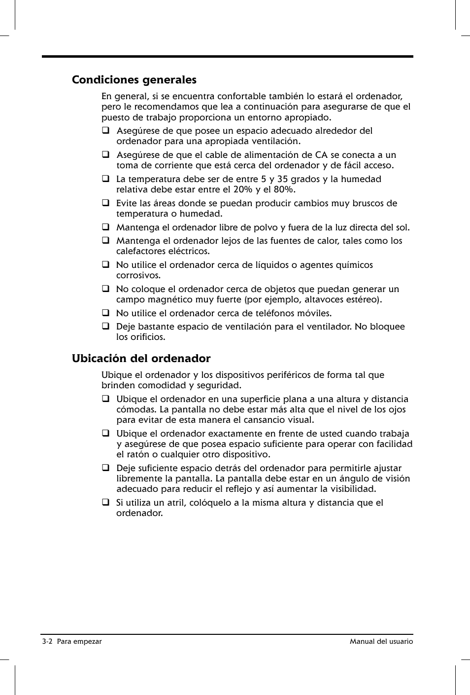 Condiciones generales, Ubicación del ordenador | Toshiba Satellite 2650 User Manual | Page 47 / 222