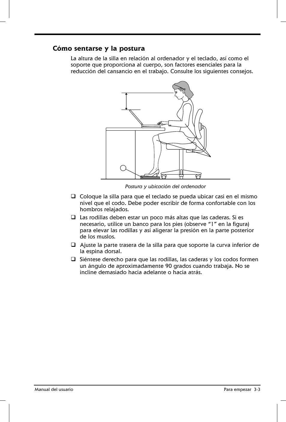 Cómo sentarse y la postura | Toshiba Satellite 2650 User Manual | Page 48 / 222