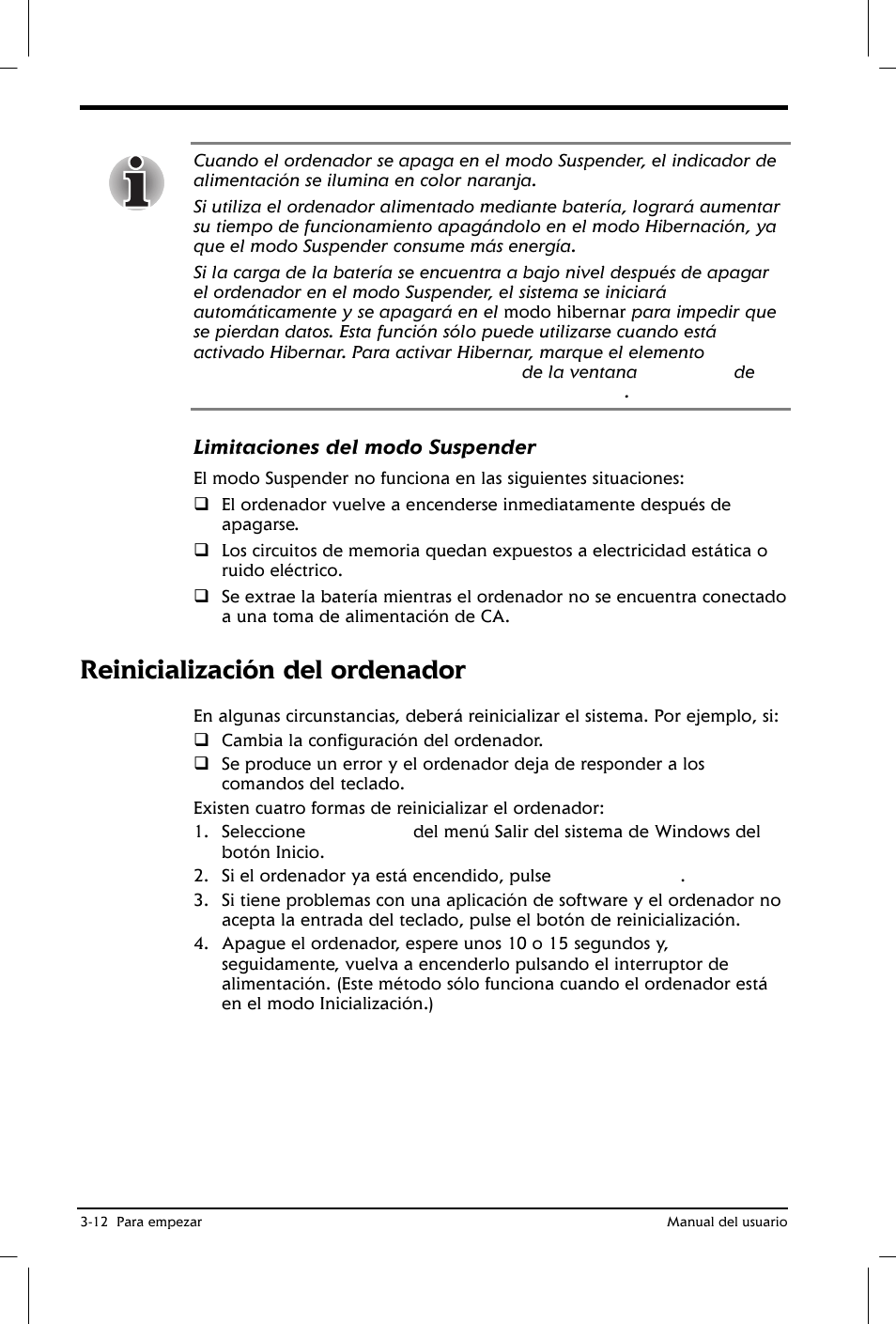 Reinicialización del ordenador | Toshiba Satellite 2650 User Manual | Page 57 / 222