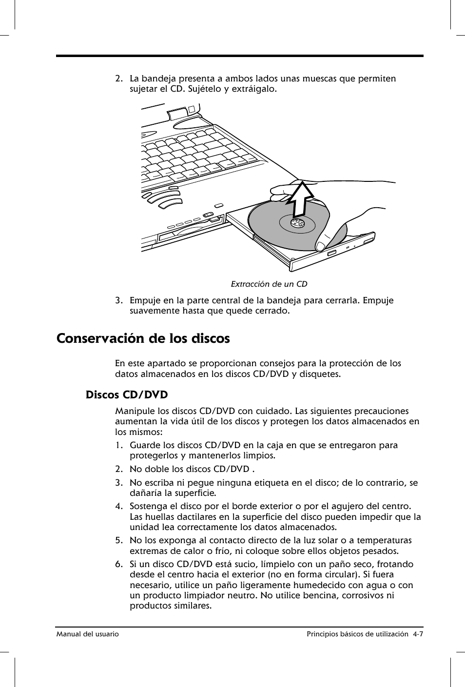 Conservación de los discos, Discos cd/dvd | Toshiba Satellite 2650 User Manual | Page 65 / 222