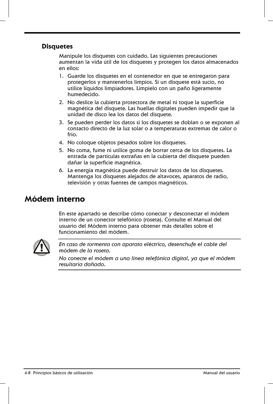 Módem interno, Disquetes | Toshiba Satellite 2650 User Manual | Page 66 / 222