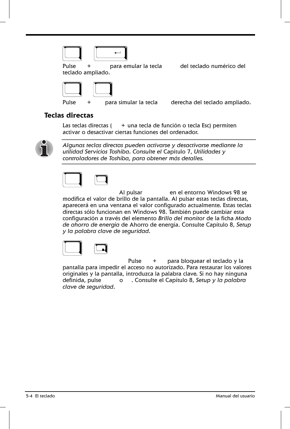 Teclas directas | Toshiba Satellite 2650 User Manual | Page 73 / 222