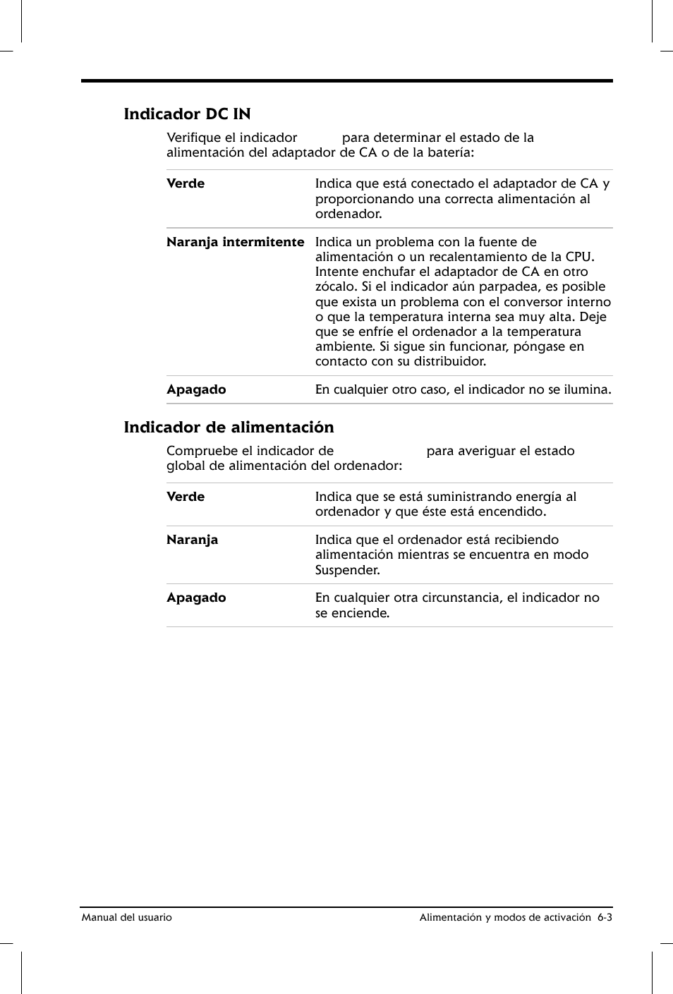 Indicador dc in, Indicador de alimentación | Toshiba Satellite 2650 User Manual | Page 81 / 222