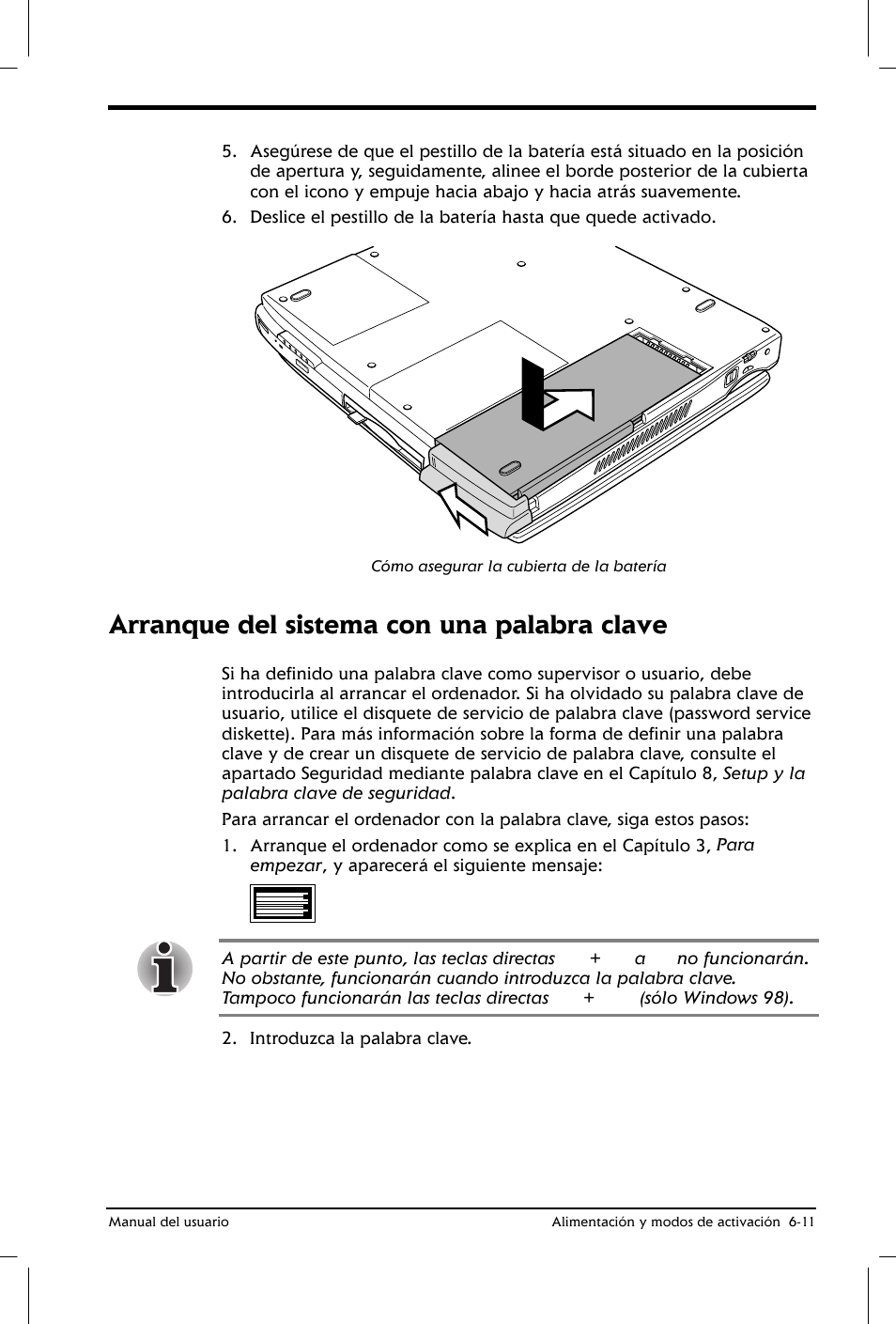 Arranque del sistema con una palabra clave | Toshiba Satellite 2650 User Manual | Page 89 / 222