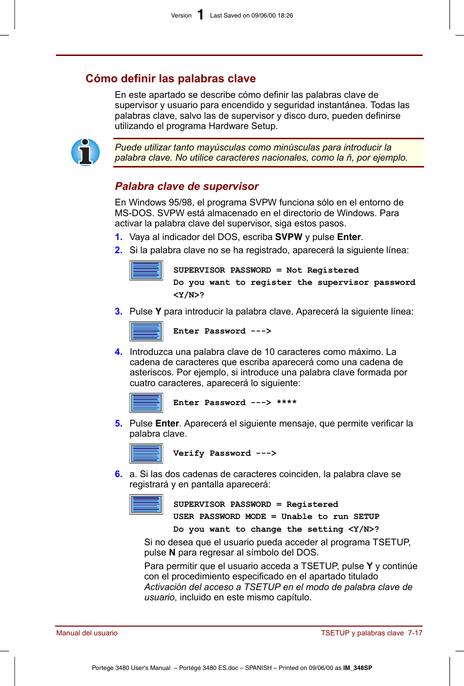 Cómo definir las palabras clave -17, Cómo definir las palabras clave | Toshiba Portege 3440 User Manual | Page 106 / 213