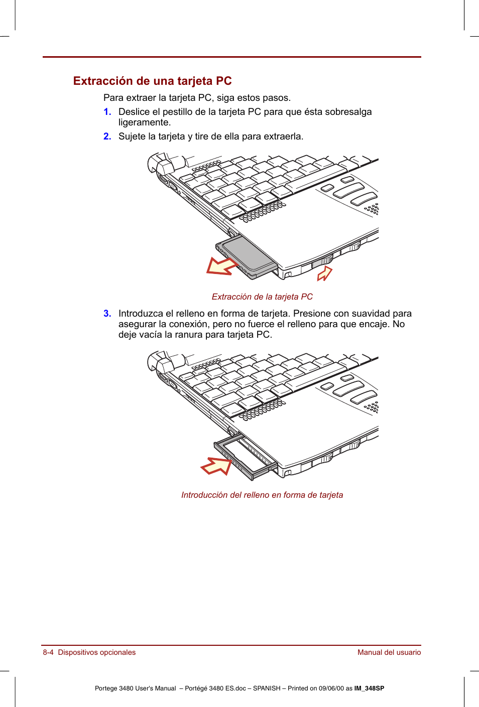 Extracción de una tarjeta pc -4, Extracción de una tarjeta pc | Toshiba Portege 3440 User Manual | Page 116 / 213