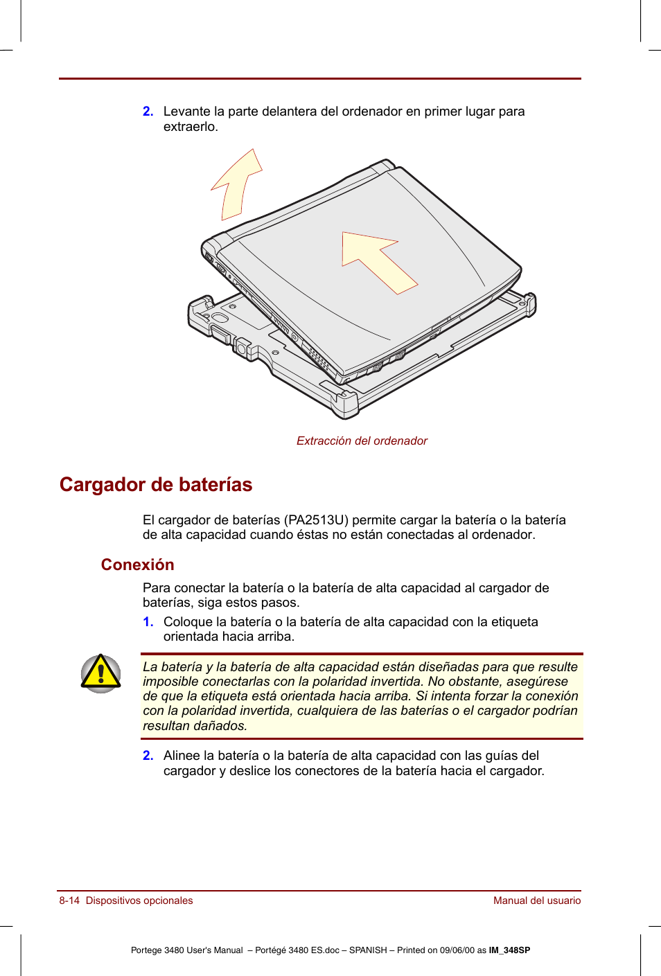 Cargador de baterías, Cargador de baterías -14, Conexión -14 | Conexión | Toshiba Portege 3440 User Manual | Page 126 / 213