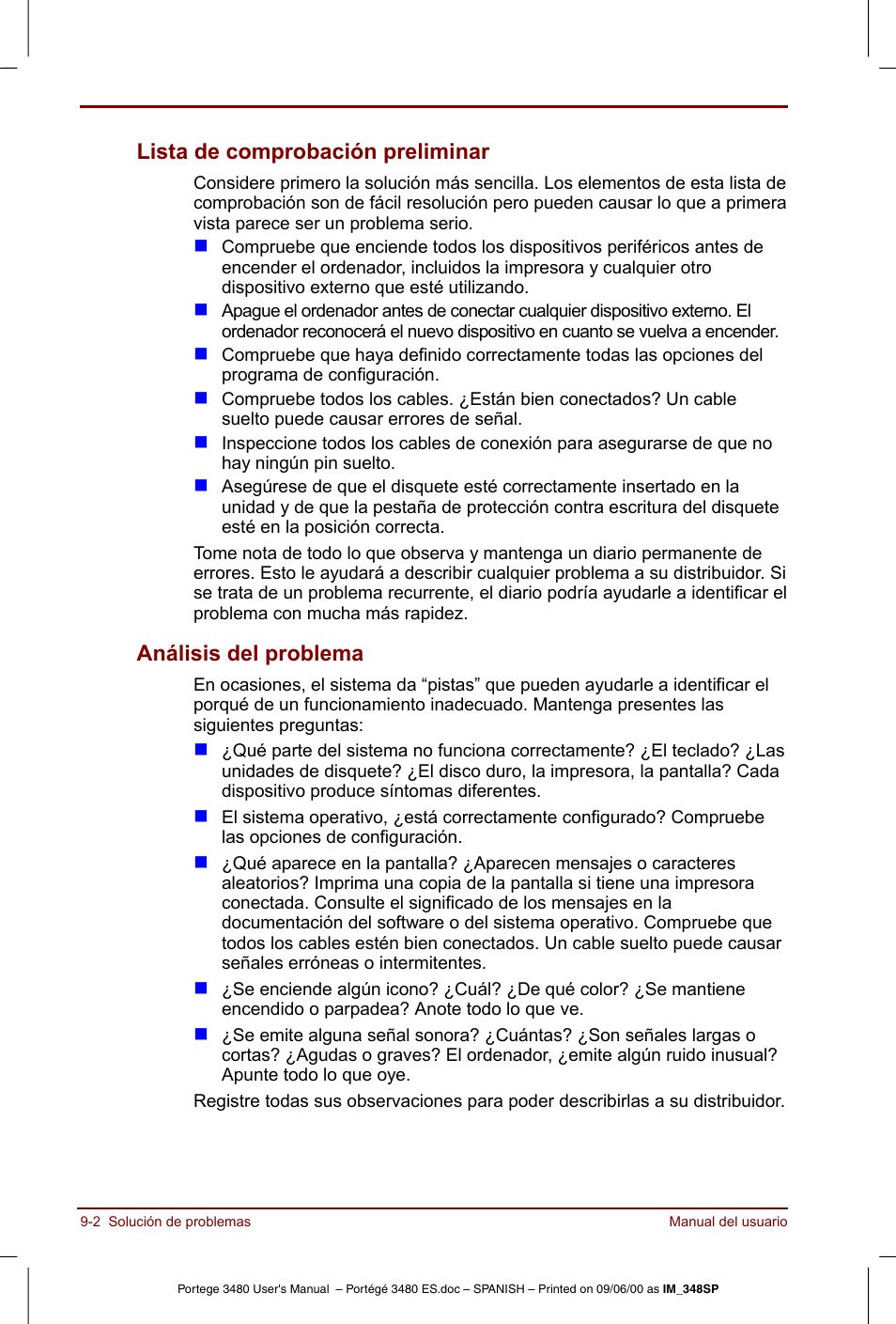 Lista de comprobación preliminar, Análisis del problema | Toshiba Portege 3440 User Manual | Page 133 / 213