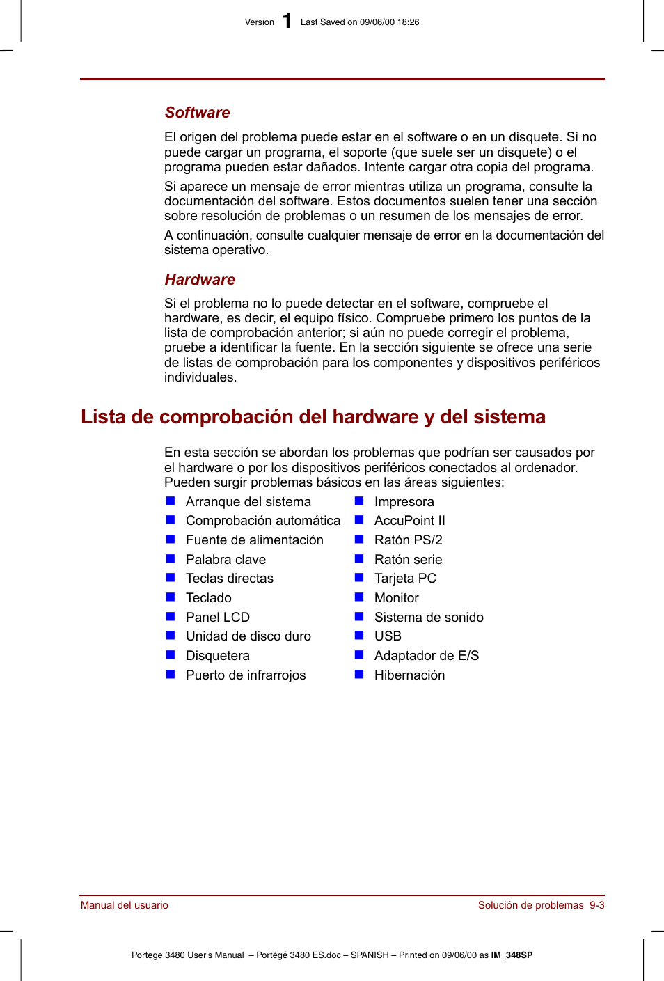 Lista de comprobación del hardware y del sistema | Toshiba Portege 3440 User Manual | Page 134 / 213