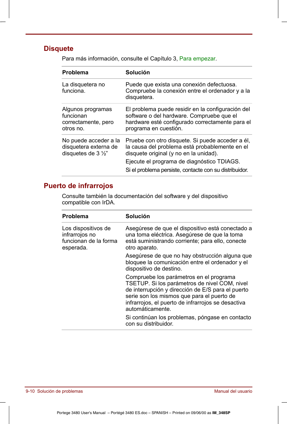 Disquete -10 puerto de infrarrojos -10, Disquete, Puerto de infrarrojos | Toshiba Portege 3440 User Manual | Page 141 / 213