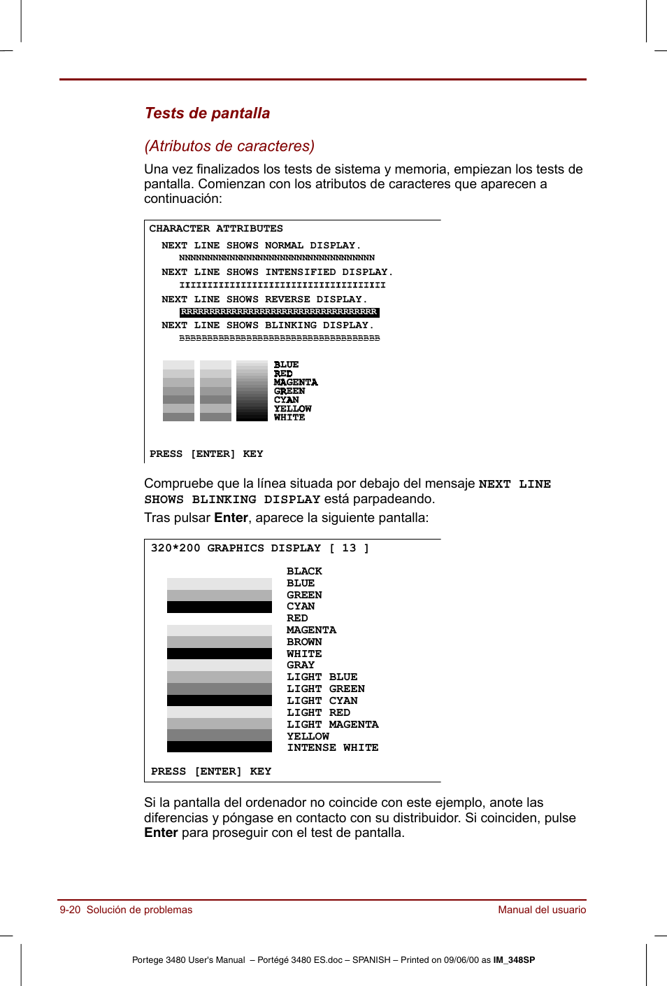 Tests de pantalla (atributos de caracteres) | Toshiba Portege 3440 User Manual | Page 151 / 213