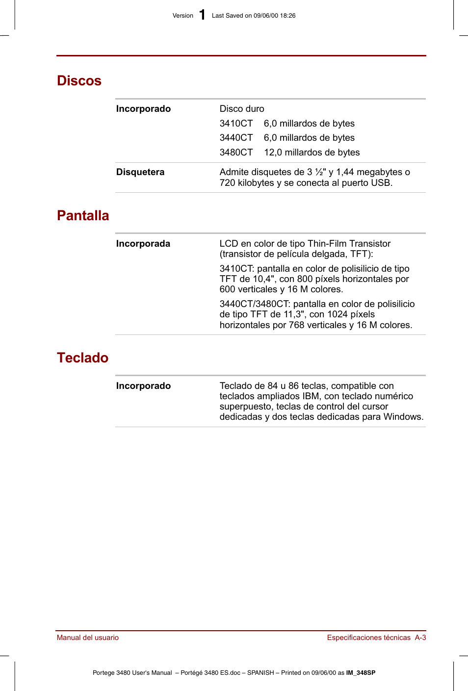 Discos, Pantalla, Teclado | Toshiba Portege 3440 User Manual | Page 159 / 213