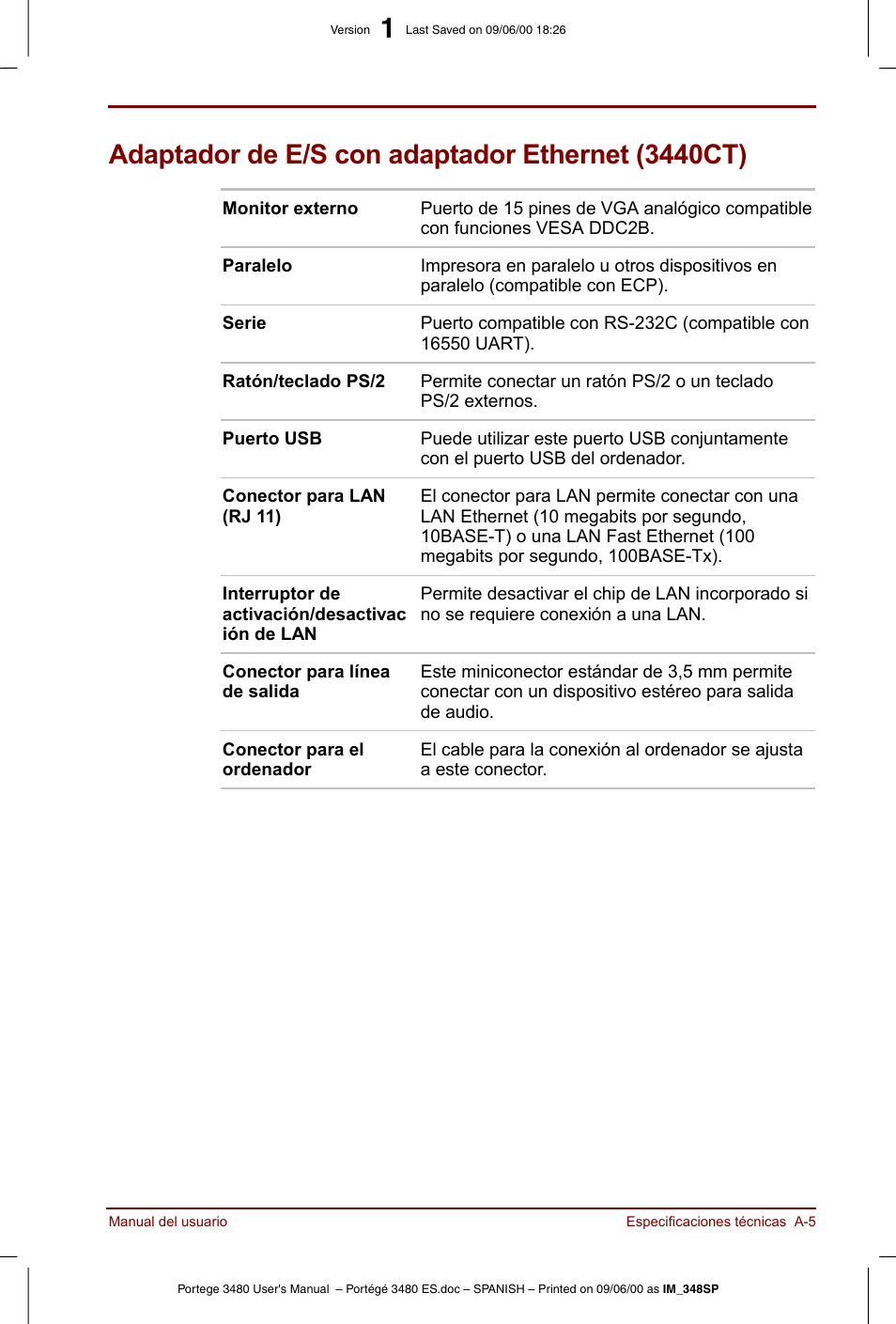 Adaptador de e/s con adaptador ethernet (3440ct) | Toshiba Portege 3440 User Manual | Page 161 / 213