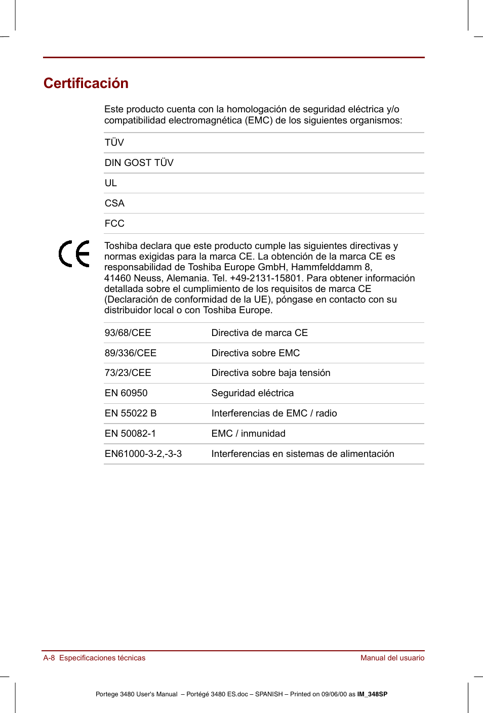 Certificación | Toshiba Portege 3440 User Manual | Page 164 / 213