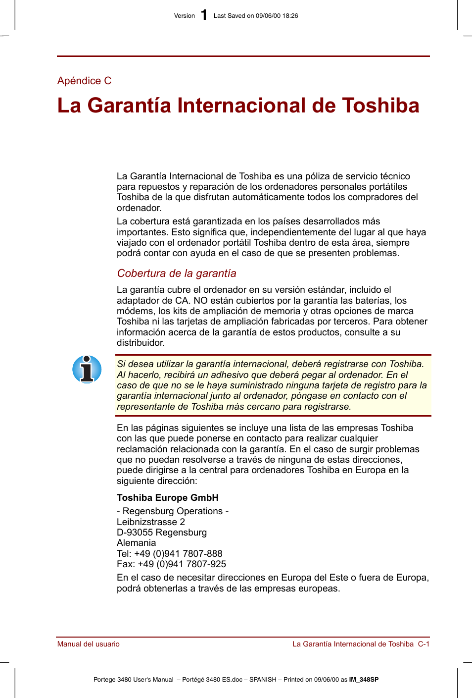 Apéndice c: la garantía internacional de toshiba, La garantía internacional de toshiba | Toshiba Portege 3440 User Manual | Page 167 / 213