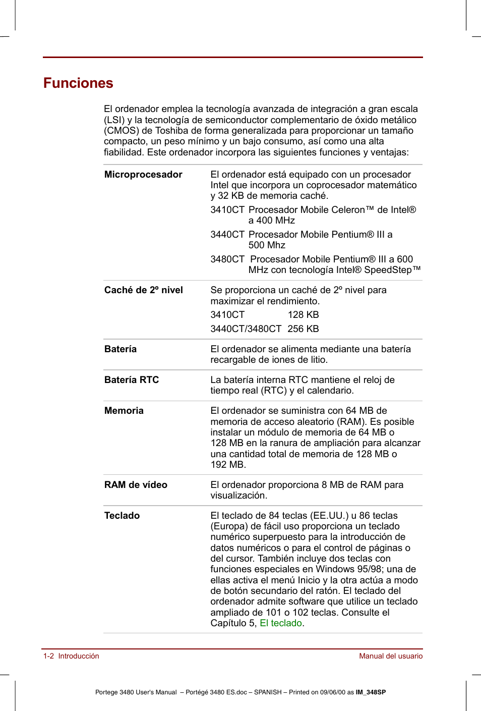 Funciones, Funciones -2 | Toshiba Portege 3440 User Manual | Page 17 / 213