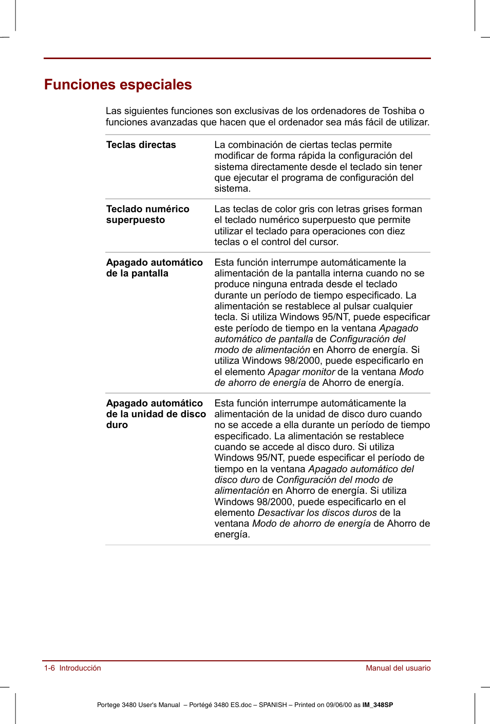 Funciones especiales, Funciones especiales -6 | Toshiba Portege 3440 User Manual | Page 21 / 213