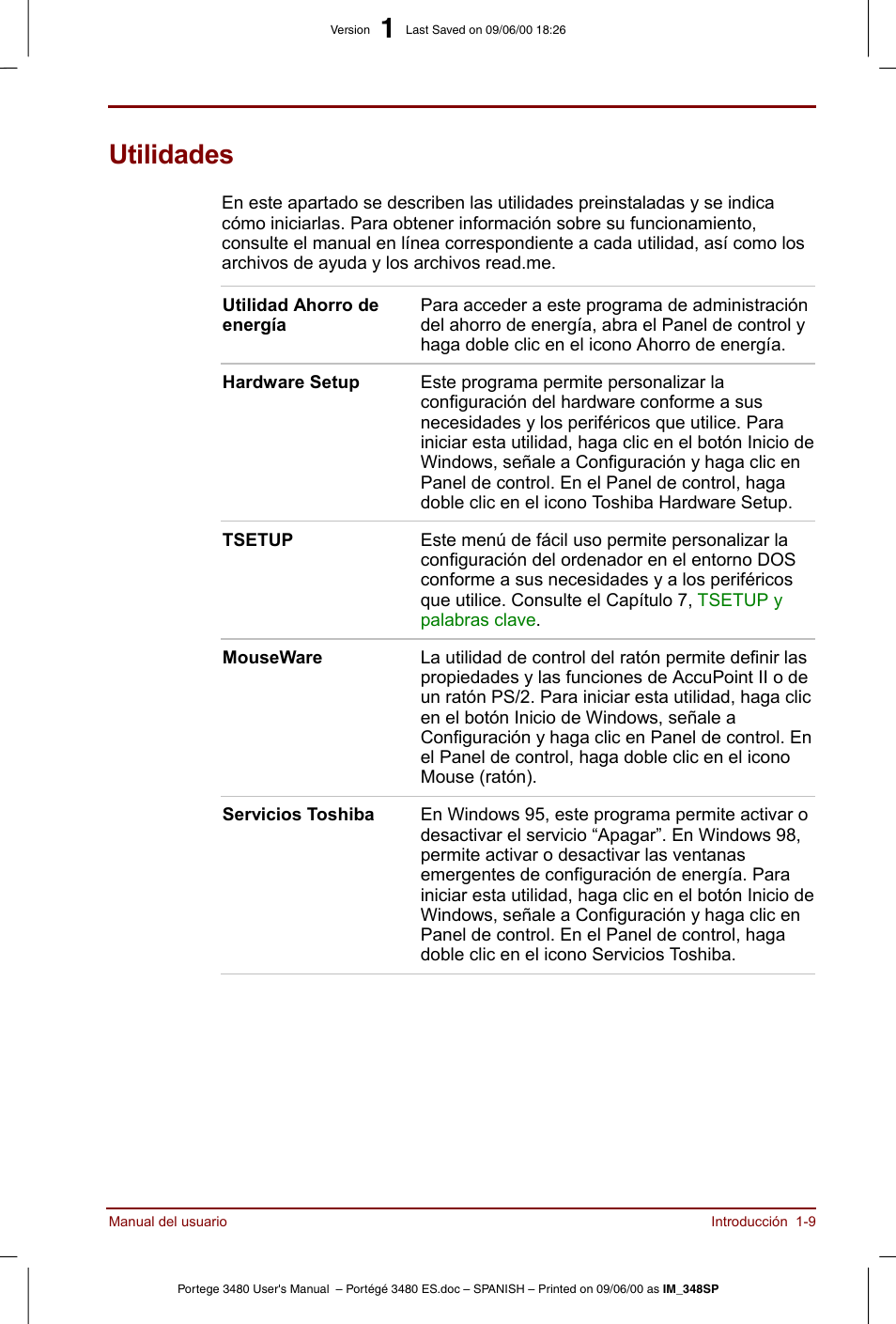 Utilidades, Utilidades -9 | Toshiba Portege 3440 User Manual | Page 24 / 213