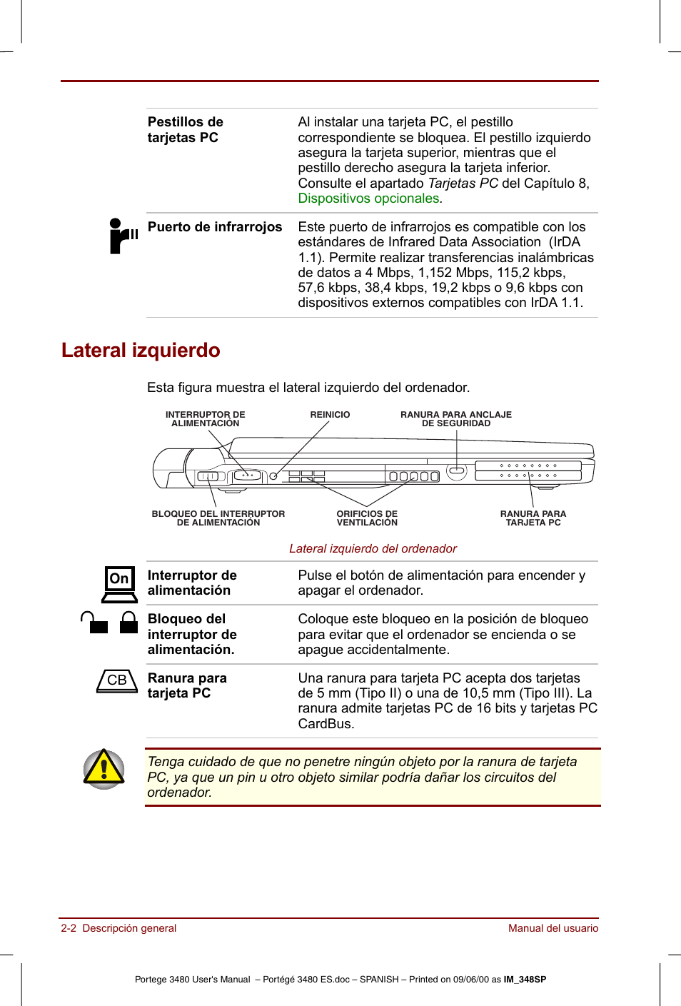 Lateral izquierdo, Lateral izquierdo -2 | Toshiba Portege 3440 User Manual | Page 27 / 213