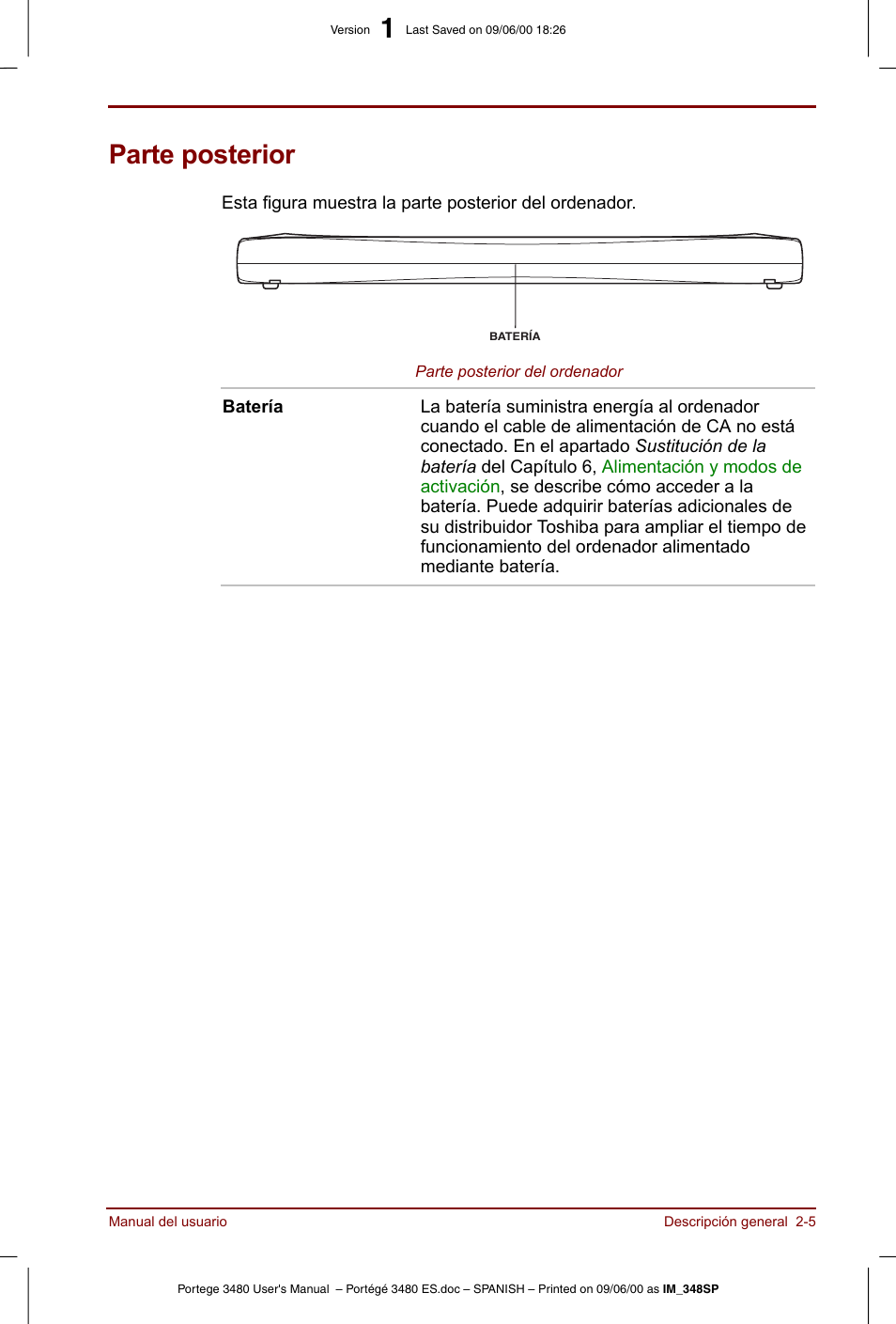 Parte posterior, Parte posterior -5 | Toshiba Portege 3440 User Manual | Page 30 / 213