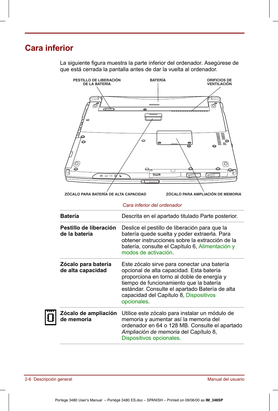 Cara inferior, Cara inferior -6 | Toshiba Portege 3440 User Manual | Page 31 / 213