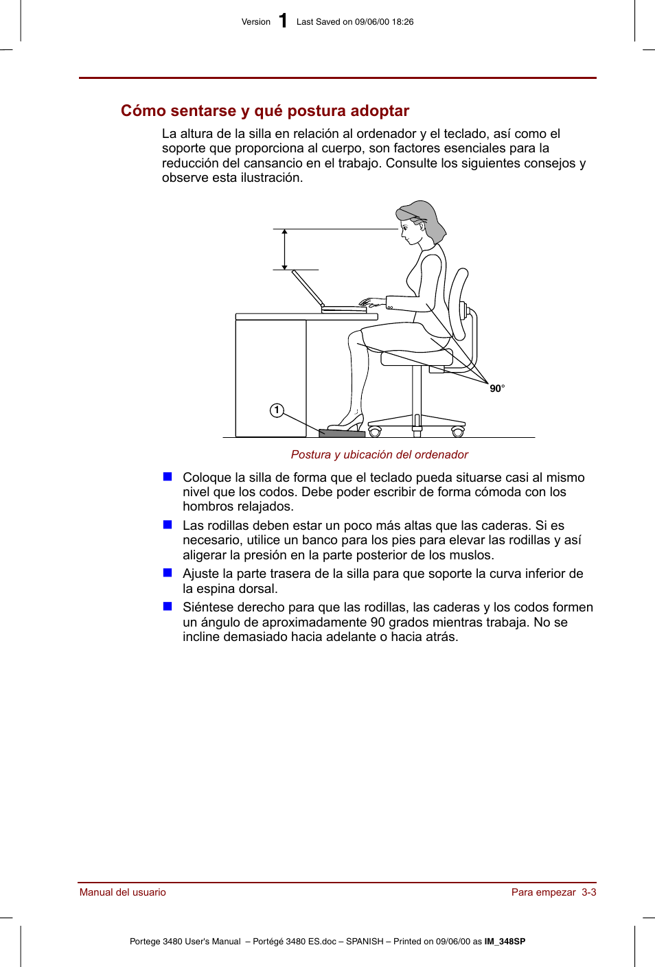 Cómo sentarse y qué postura adoptar -3, Cómo sentarse y qué postura adoptar | Toshiba Portege 3440 User Manual | Page 42 / 213