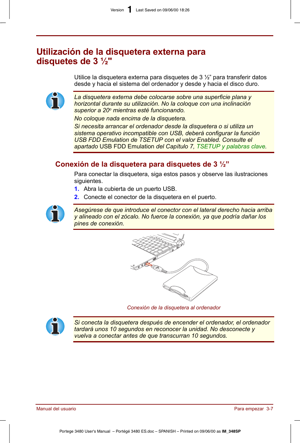 Conexión de la disquetera para disquetes de 3 | Toshiba Portege 3440 User Manual | Page 46 / 213