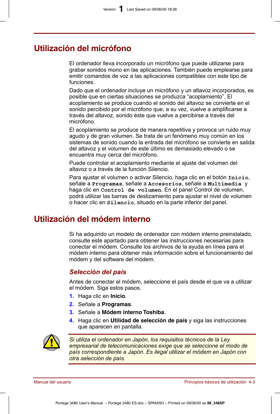 Utilización del micrófono, Utilización del módem interno | Toshiba Portege 3440 User Manual | Page 54 / 213