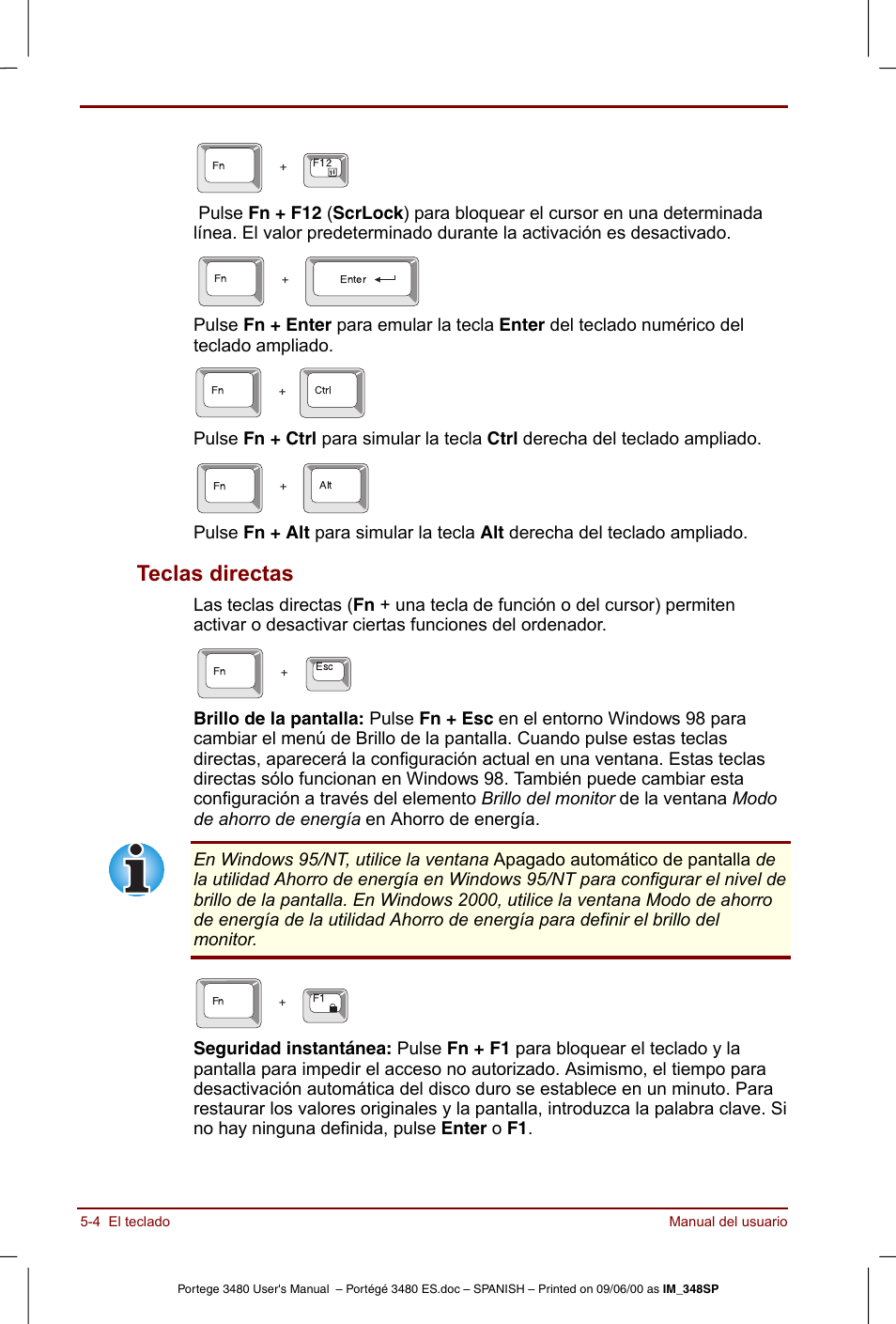 Teclas directas -4, Teclas directas | Toshiba Portege 3440 User Manual | Page 67 / 213