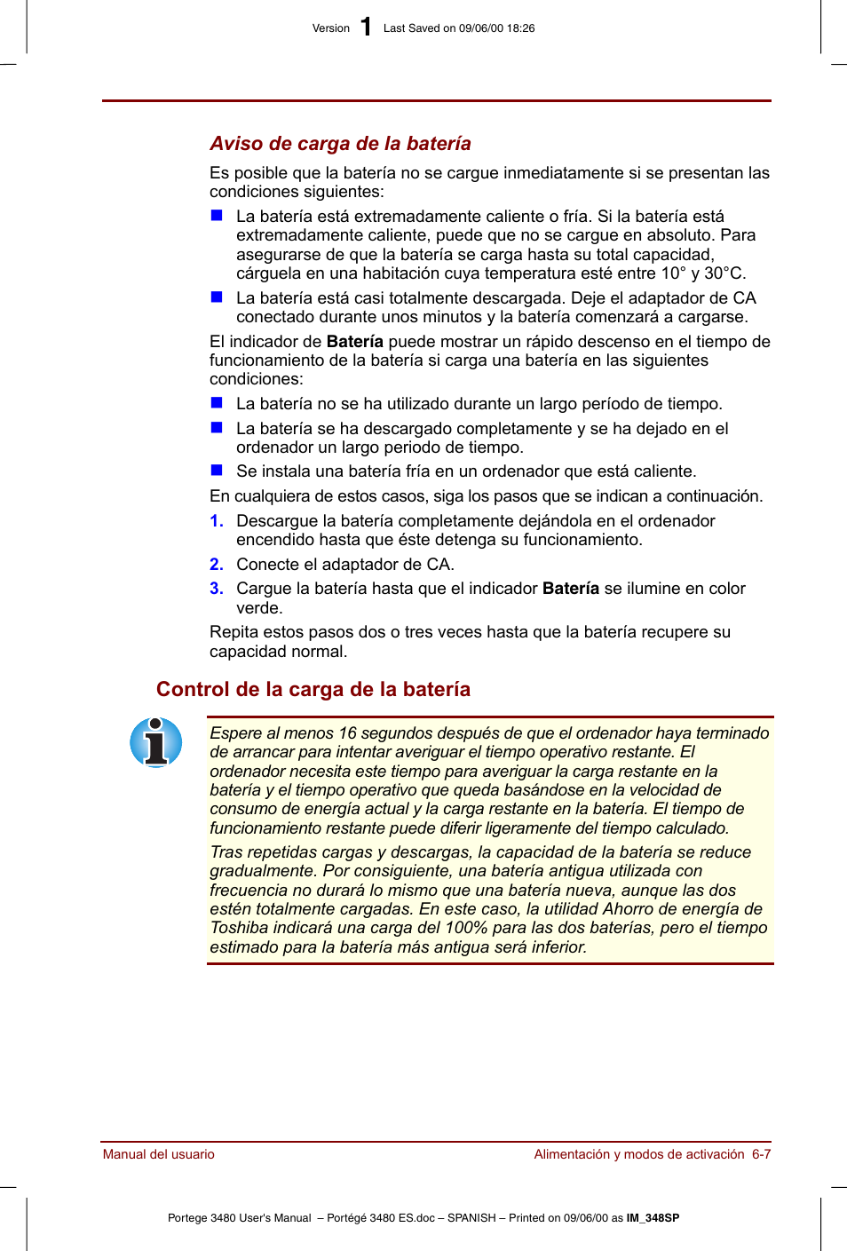 Control de la carga de la batería -7, Control de la carga de la batería | Toshiba Portege 3440 User Manual | Page 78 / 213