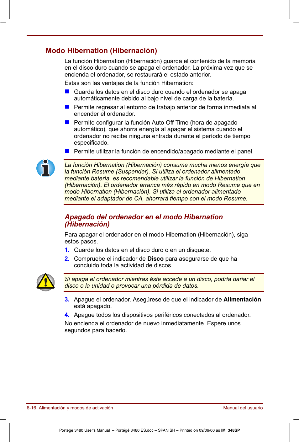 Modo hibernation (hibernación) -16, Modo hibernation (hibernación) | Toshiba Portege 3440 User Manual | Page 87 / 213