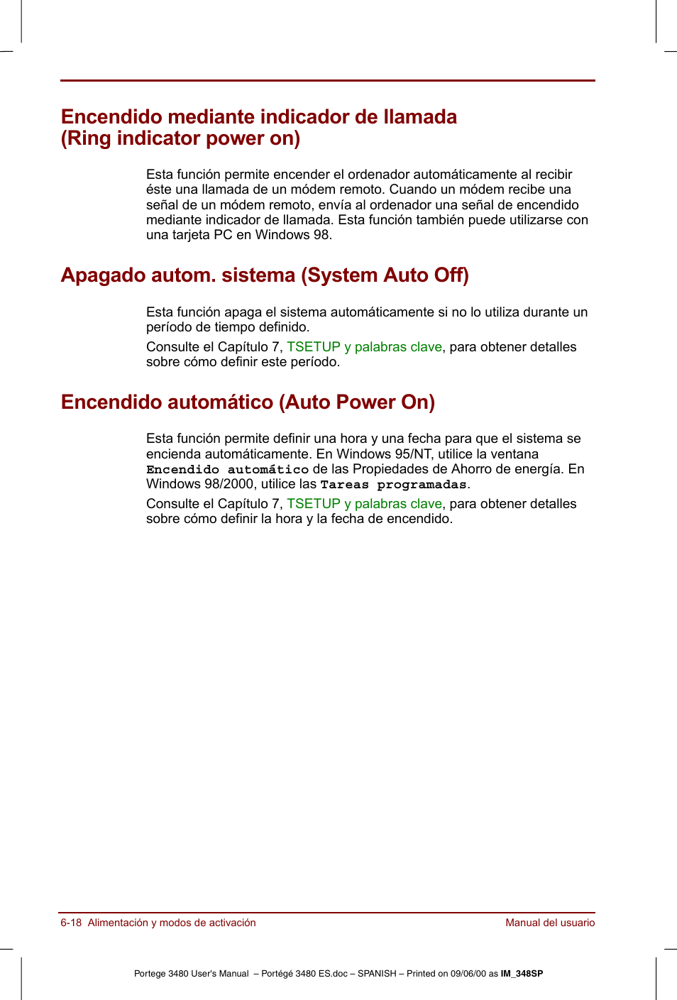 Apagado autom. sistema (system auto off), Encendido automático (auto power on) | Toshiba Portege 3440 User Manual | Page 89 / 213