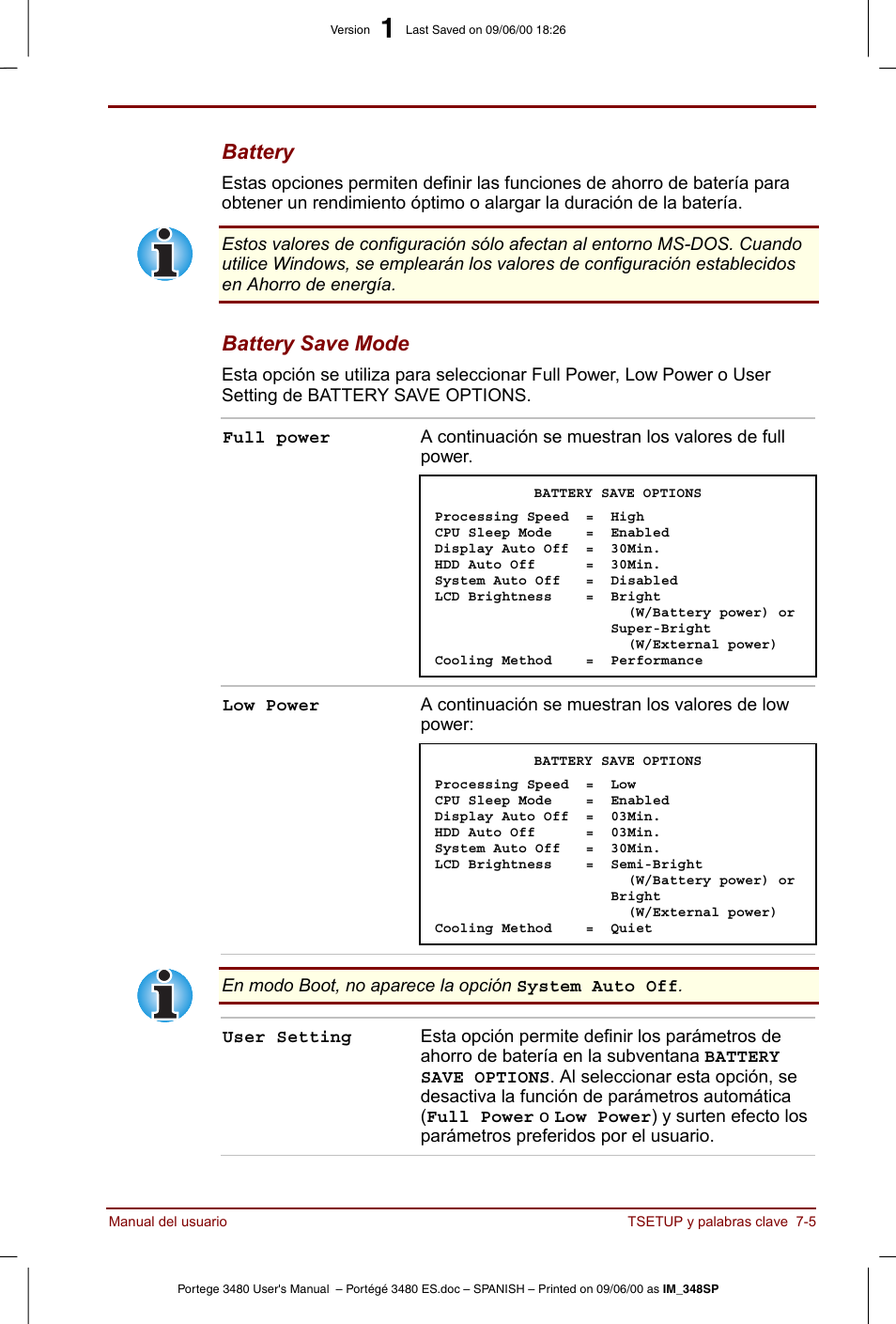 Battery, Battery save mode | Toshiba Portege 3440 User Manual | Page 94 / 213