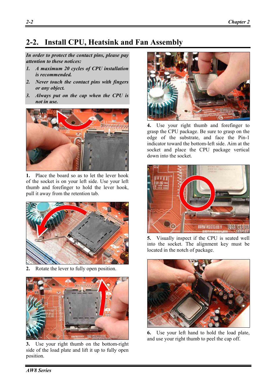 Install cpu, heatsink and fan assembly, Install cpu, heatsink and fan assembly -2, 2. install cpu, heatsink and fan assembly | Abit Intel Pentium 4 System Board Socket 775 AW8 User Manual | Page 10 / 80
