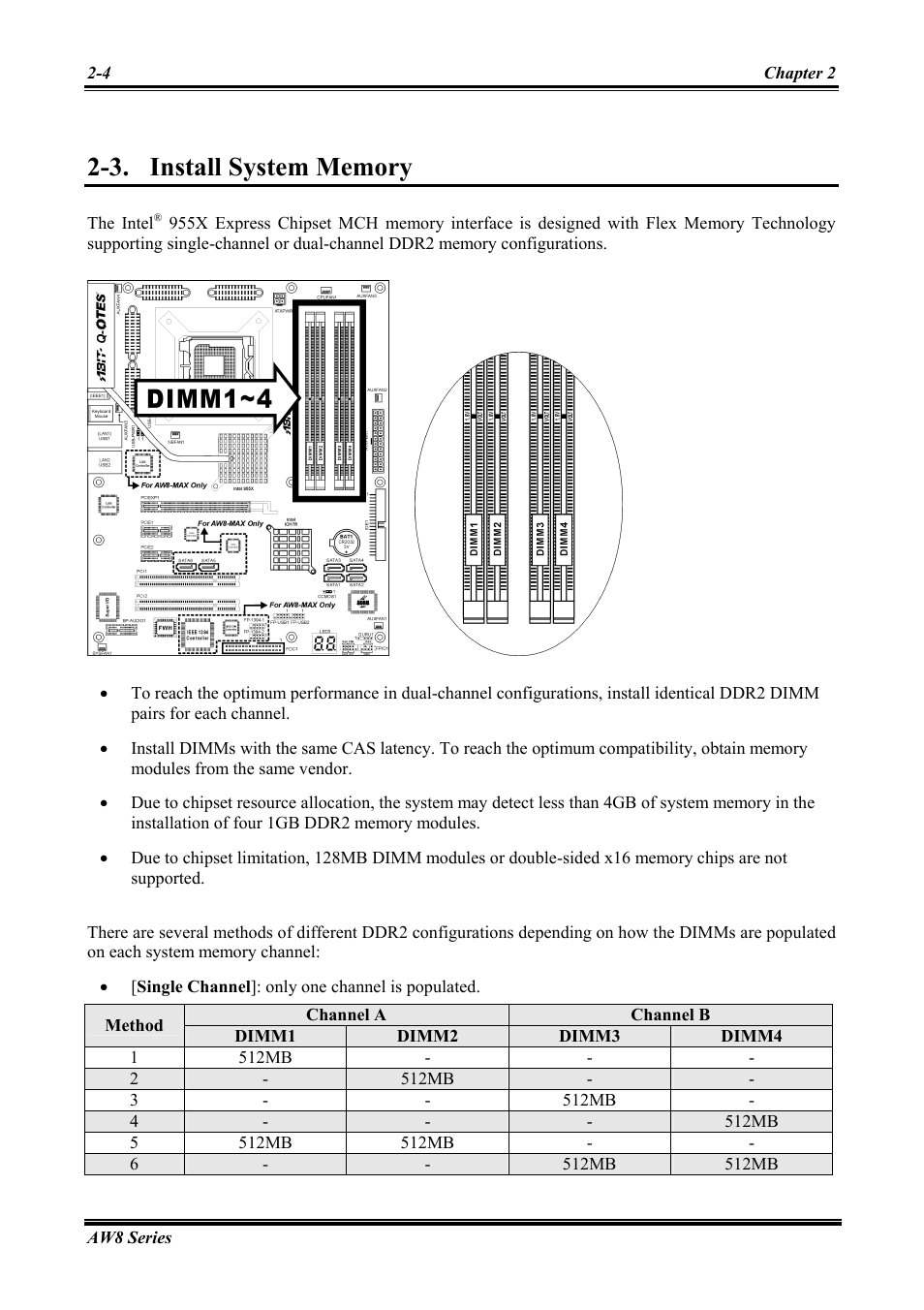 Install system memory, Install system memory -4 | Abit Intel Pentium 4 System Board Socket 775 AW8 User Manual | Page 12 / 80