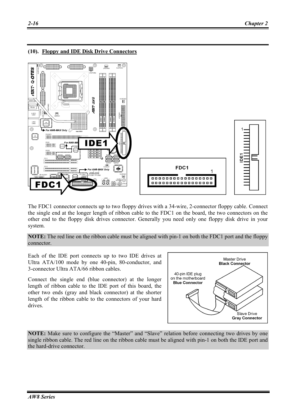Floppy and ide disk drive connectors -16 | Abit Intel Pentium 4 System Board Socket 775 AW8 User Manual | Page 24 / 80