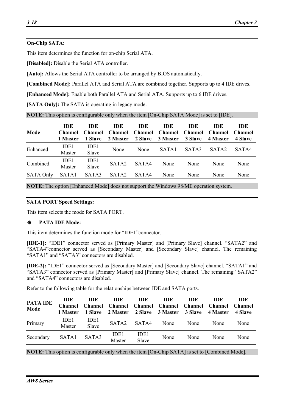 On-chip sata, Sata port speed settings | Abit Intel Pentium 4 System Board Socket 775 AW8 User Manual | Page 46 / 80
