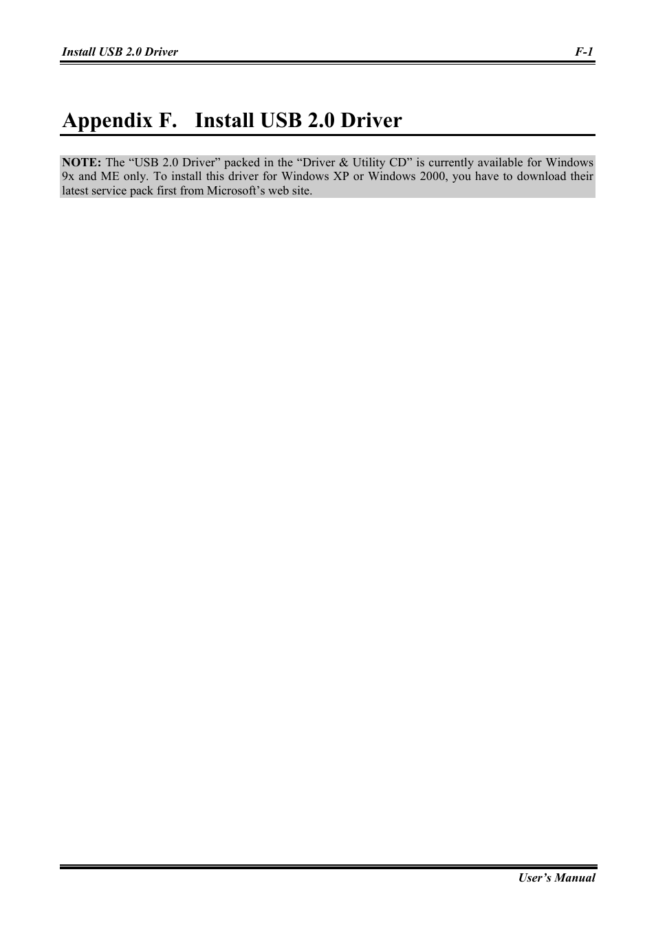 Install usb 2.0 driver, Appendix f, Appendix f. install usb 2.0 driver | Abit Intel Pentium 4 System Board Socket 775 AW8 User Manual | Page 63 / 80