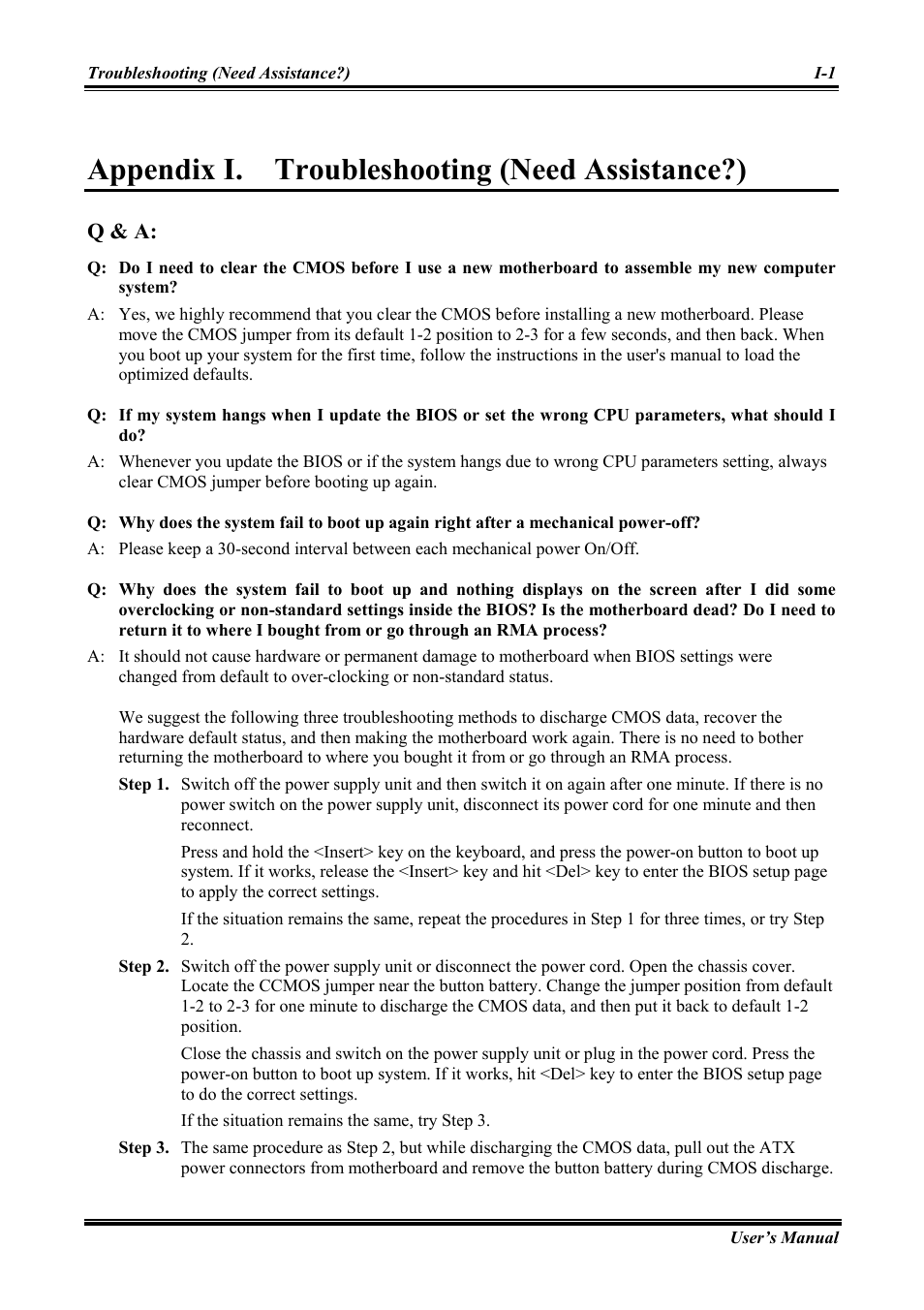 Troubleshooting (need assistance?), Q & a, Appendix i | Appendix i. troubleshooting (need assistance?) | Abit Intel Pentium 4 System Board Socket 775 AW8 User Manual | Page 73 / 80